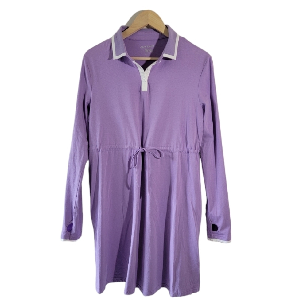 JACK SMITH Women's Sport Shirt Dress Sz L Purple Long Sleeve Pocket Athleisure - Picture 12 of 12